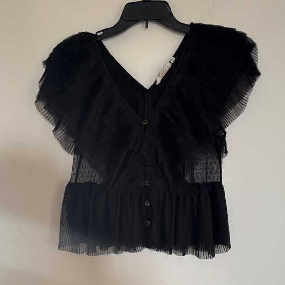 None Tops - Elegant Black Ruffled Women's Top